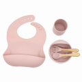 ECO Silicone Tableware Waterproof Bib Kid Travel Suction Cup Silicone Bowl Spoon Silicone Baby Feeding Set